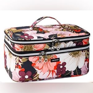AMOIGEE Large Makeup Bag, Travel Makeup Bag Organizer, Double Layer Makeup Bag